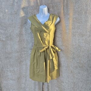 Chic Olive Midi Dress with Belt 390